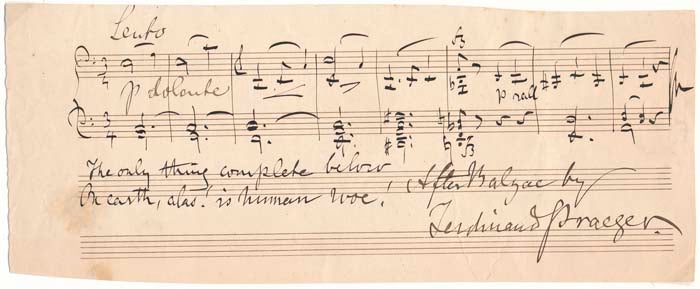 Item #13931 Autograph Musical Quotation Signed. Ferdinand PRAEGER.