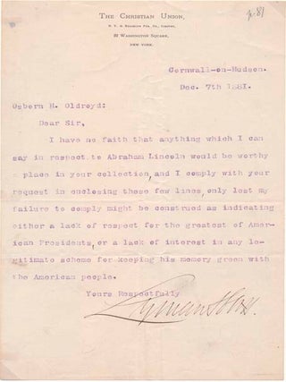 Item #14325 Typed Manuscript Signed / Typed Letter Signed. Lyman ABBOTT