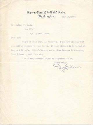 Item #15009 Typed Note Signed. David J. BREWER