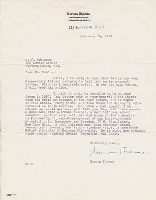 Item #15080 Typed Letter Signed. Norman THOMAS