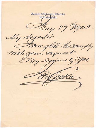 Item #15314 Autograph Note Signed. Jay COOKE