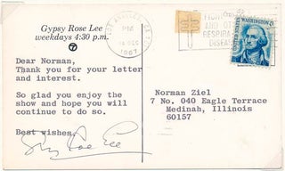 Item #16001 Typed Note Signed. Gypsy Rose LEE