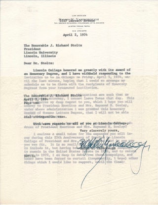 Item #16070 Typed Letter Signed. Ralph W. YARBOROUGH