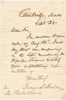 Item #16072 Autograph Letter Signed. George Lincoln GOODALE