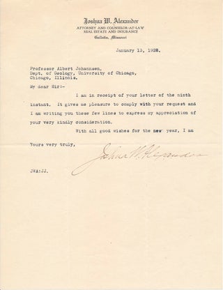 Item #16447 Typed Note Signed. Joshua W. ALEXANDER