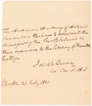 Item #16860 Autograph Note Signed. Josiah QUINCY