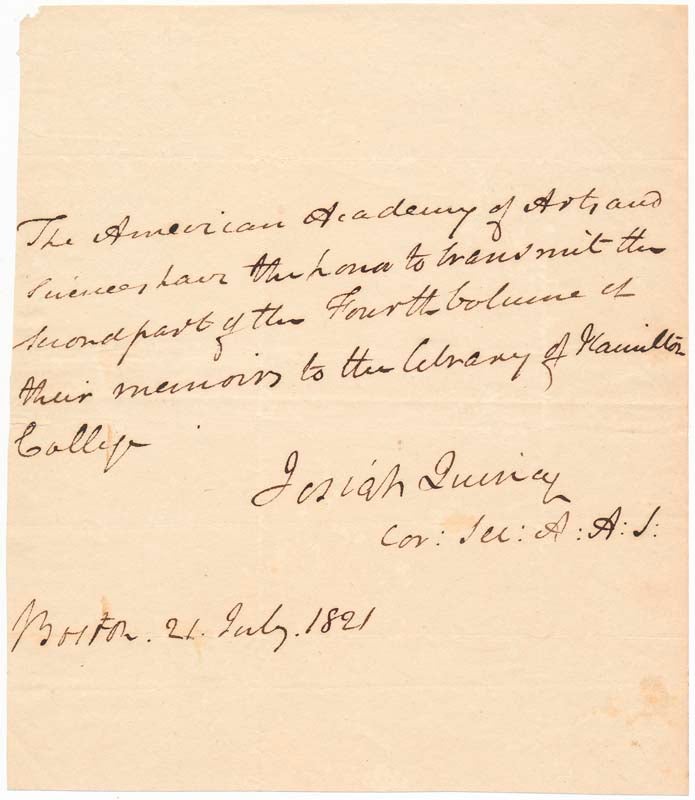 Item #16860 Autograph Note Signed. Josiah QUINCY.