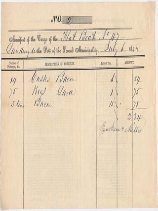 Item #17454 Partly-Printed Autograph Document. NEW ORLEANS -- CARGO MANIFEST