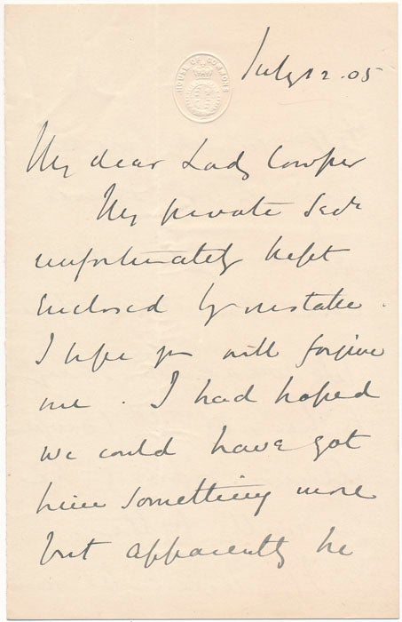 BRODRICK, William St. John Fremantle (1856-1942) - Autograph Letter Signed