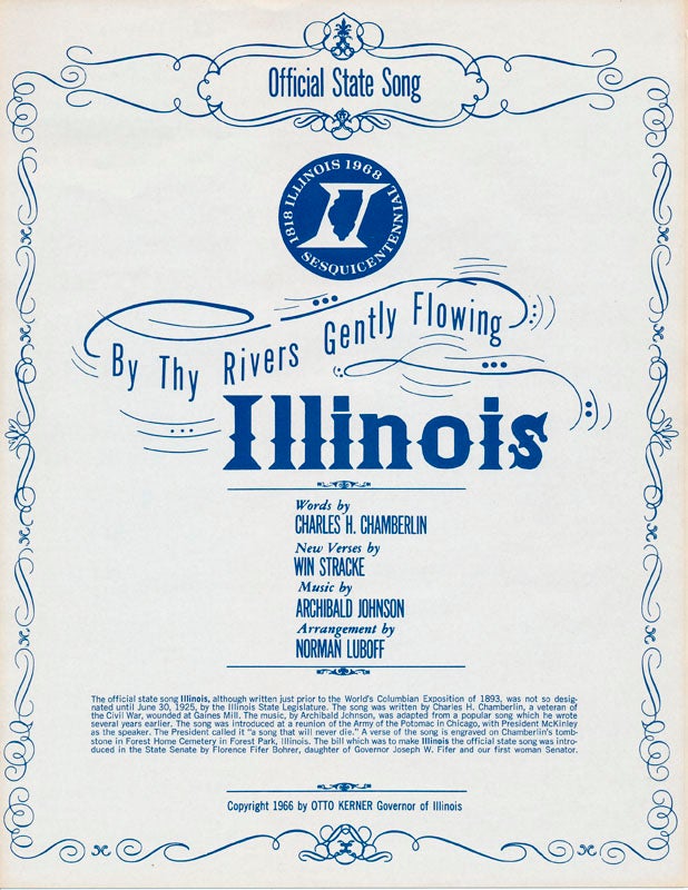 Item #18196 By Thy Rivers Gently Flowing Illinois / "Illinois." Charles H. CHAMBERLIN, Archibald, JOHNSON, Win, STRACKE, Norman LUBOFF, words, new verses, music, arranger.
