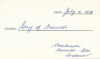 Item #18659 Signature. Ralph Francis Almwick GREY, Lord Grey of Naunton