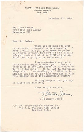 Item #18692 Typed Letter Signed. Eli Stanley JONES