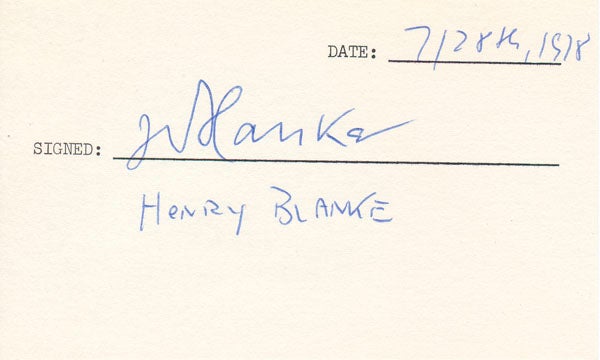 BLANKE, Henry (1901-81) - Signature