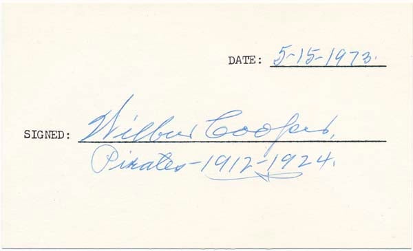 COOPER, Wilbur (1892-1973) - Signature