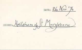 Item #19157 Signature. Quintin Hogg HAILSHAM, Lord Hailsham of St. Marylebone