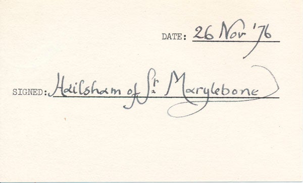 Item #19157 Signature. Quintin Hogg HAILSHAM, Lord Hailsham of St. Marylebone.