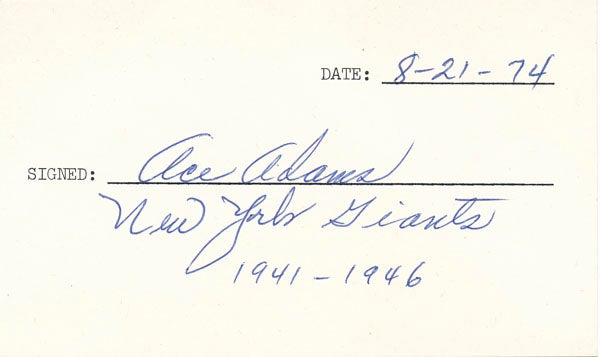 Item #20006 Signature. Ace ADAMS.