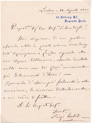 Item #20783 Autograph Letter Signed. Luigi ARDITI