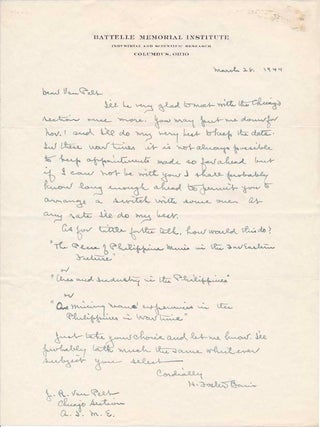 Item #20891 Autograph Letter Signed. H. Foster BAIN