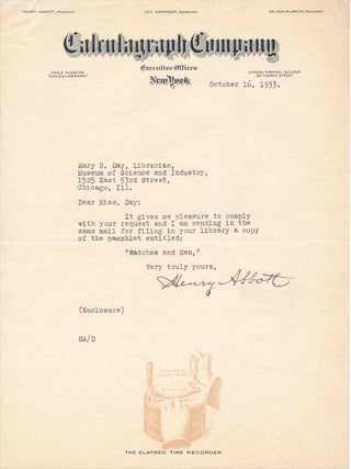 Item #20938 Typed Note Signed. Henry ABBOTT
