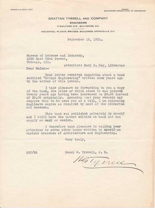 Item #20941 Typed Letter Signed. Henry Grattan TYRRELL
