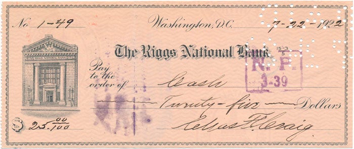 CRAIG, Charles F. (1872-1950) - Partly-Printed Autograph Document Signed