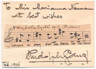 Autograph Musical Quotation Signed. Rudolph GANZ.