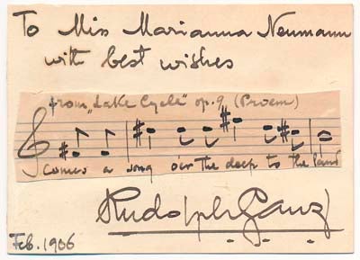 Item #20960 Autograph Musical Quotation Signed. Rudolph GANZ.