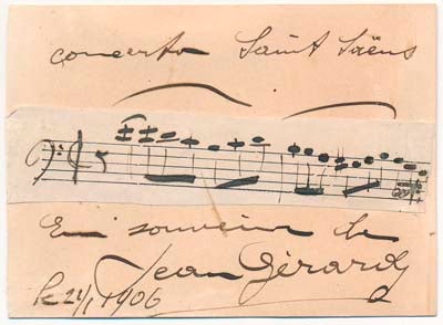 Item #20961 Autograph Musical Quotation Signed. Jean GERARDY.