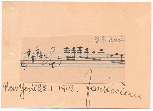 Item #20962 Autograph Musical Quotation Signed. Jaroslav KOCIAN.