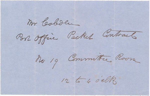 COBDEN, Richard (1804-65) - Autograph Note Signed