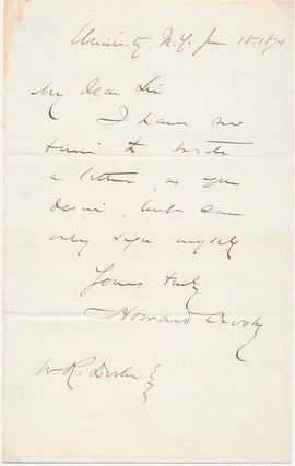 Item #22639 Autograph Note Signed. Howard CROSBY