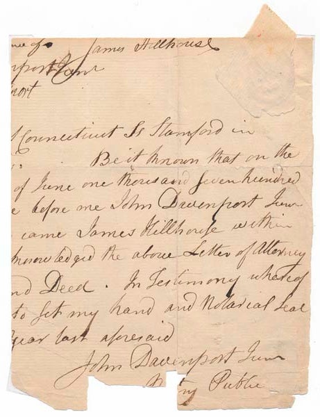Item #22699 Autograph Document Signed (fragmentary). John DAVENPORT.