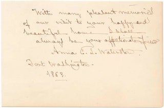 Item #22771 Signature and Inscription. Anna C. L. WATERSTON