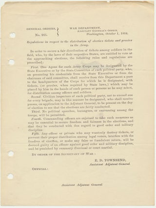 Item #23858 General Orders, No. 265. GENERAL ORDERS -- CIVIL WAR, E. D TOWNSEND