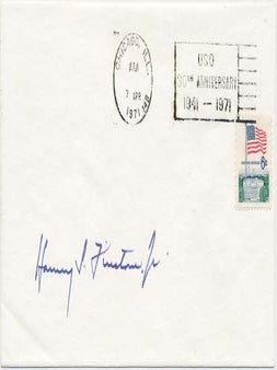 Item #24307 Signed Commemorative Cover. Harvey S. FIRESTONE, Jr