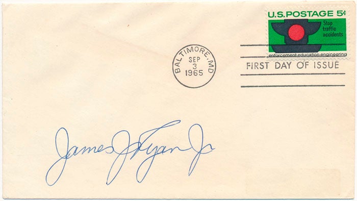 Item #24360 Signed First Day Cover. James J. "Crash" RYAN.