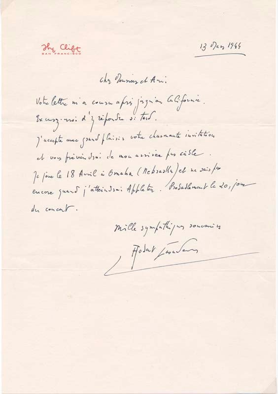 CASADESUS, Robert (1899-1972) - Autograph Letter Signed