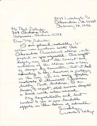 Item #25520 Signed Postal Cover / Autograph Letter Signed. Worth BAILEY