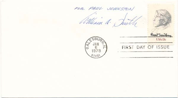 Item #25858 Signed First Day Cover. William A. SMITH.