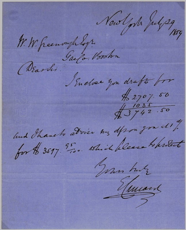 CUNARD, Edward (1816-69) - Autograph Letter Signed