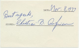 Item #26598 Signature and Inscription. Christian B. ANFINSEN