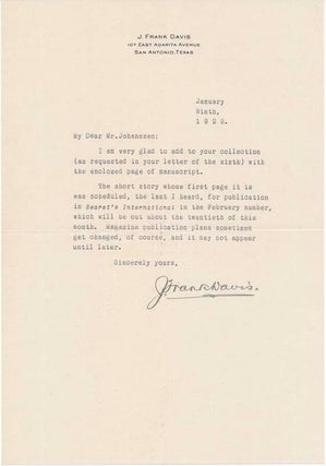 Item #26768 Typed Note Signed / Typed Manuscript Signed. J. Frank DAVIS