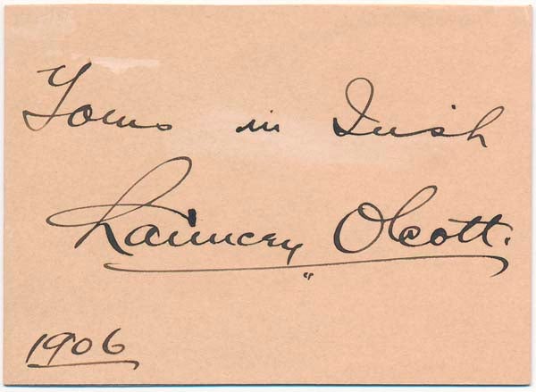 Item #26927 Signature and Inscription. Chauncey OLCOTT.