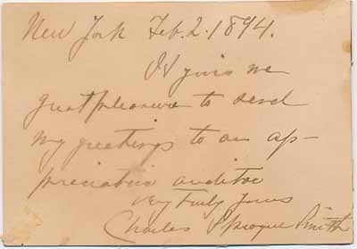 Item #26962 Signature and Inscription. Charles Sprague SMITH.