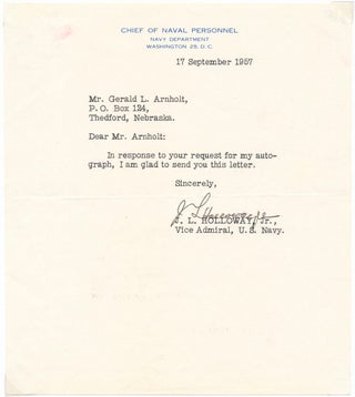 Item #27397 Typed Note Signed. James L. HOLLOWAY, Jr