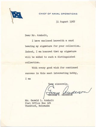 Item #27398 Typed Note Signed. George W. ANDERSON
