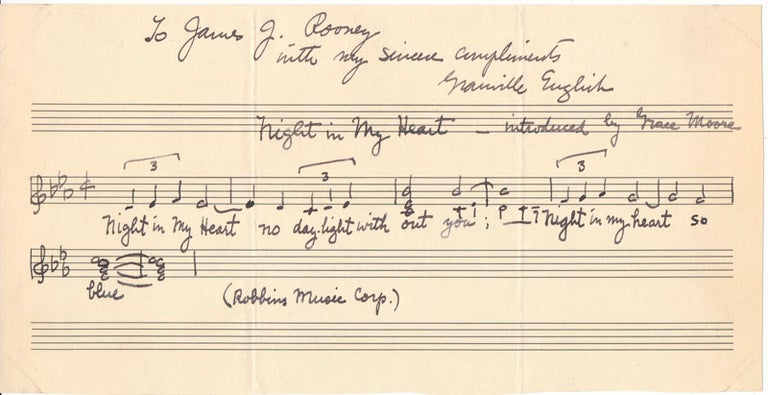 Item #27442 Autograph Musical Quotation Signed. Granville ENGLISH.