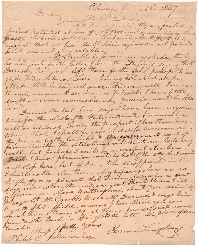 Item #27606 Autograph Letter Signed. Harmon KINGSBURY, 1826?-1868.