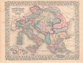 Item #28010 Map of the Austrian Empire, Italian States. Turkey in Europe, and Greece....